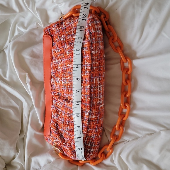 ANN TAYLOR Handbags Purse Tweed Frame Clutch Orange Spark - Picture 4 of 8